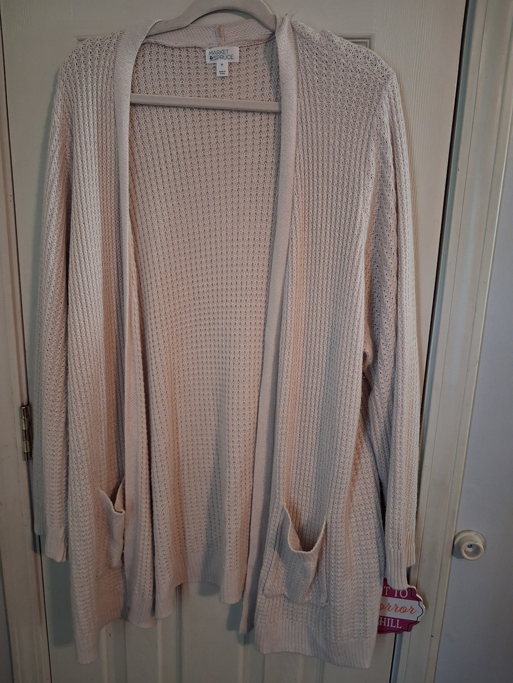 Market & Spruce Light Cream Open-Front Waffle Cardigan with Pockets